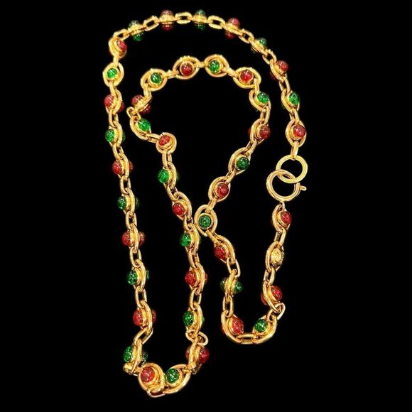 CHANEL Gold-tone Gripoix Chain Long Necklace Vintage - Picture 3 of 8